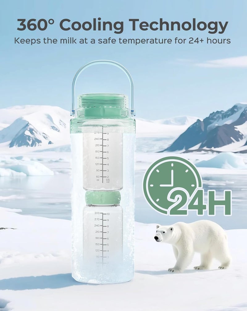 XAPROO 22oz Breast Milk Cooler Bottle, Breastmilk Cooler with 360° Cooling for 24 Hours, Portable Milk Chiller for Breastmilk with 2pcs Baby Bottles, Breast Milk Storage Bags for Baby, BPA-Free - Image 3